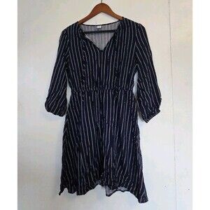 Old Navy Dress Womens S Petite Blue Knee Length Babydoll Striped Casual Travel